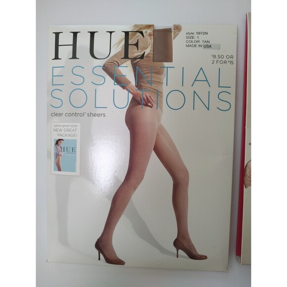 Lot of 2 pairs of HUE pantyhose size 1 tan sheer control top style 10762 & 5972N - Picture 2 of 6
